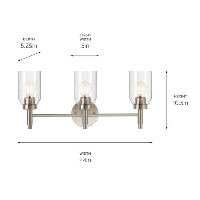 Kichler 55185NI Three Light Vanity, Brushed Nickel