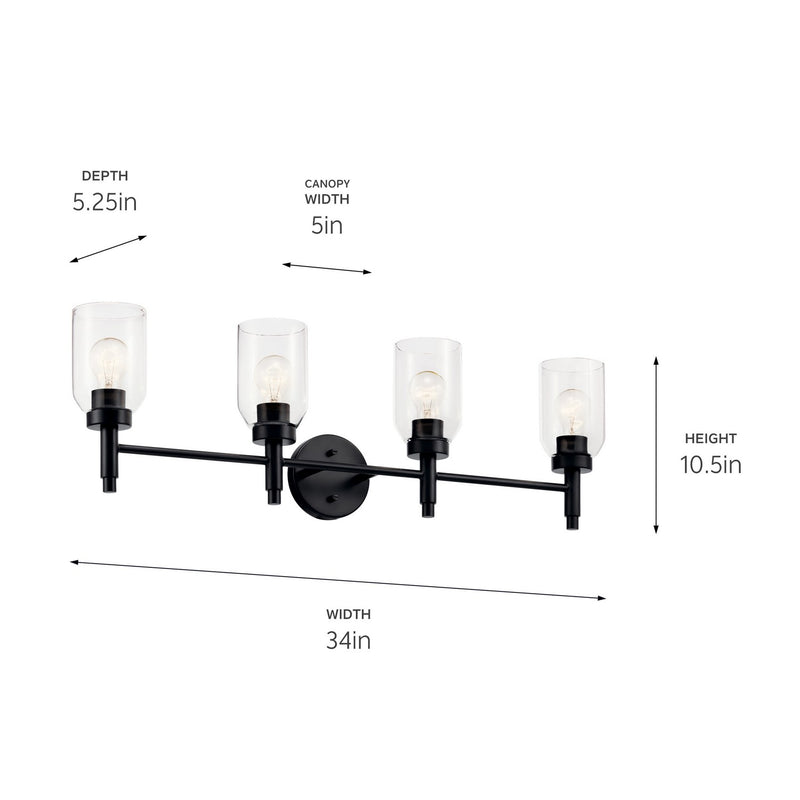Kichler 55186BK Four Light Vanity, Black