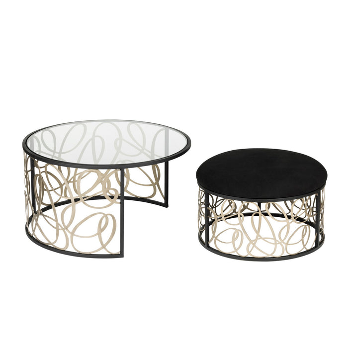 Varaluz 381TC32NMBAR Nesting Coffee Table and Ottoman, Matte Black/Artifact