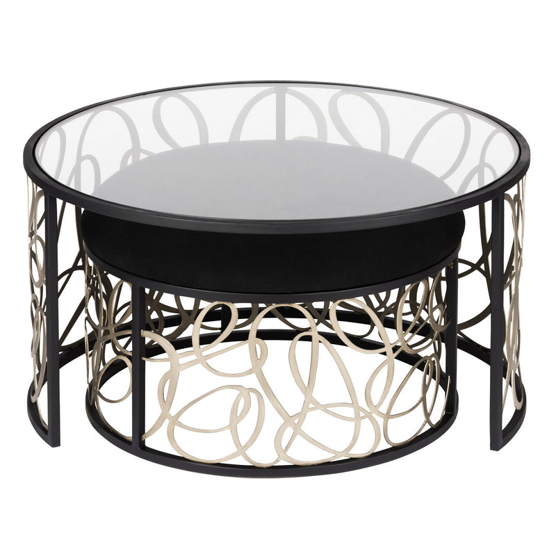 Varaluz 381TC32NMBAR Nesting Coffee Table and Ottoman, Matte Black/Artifact