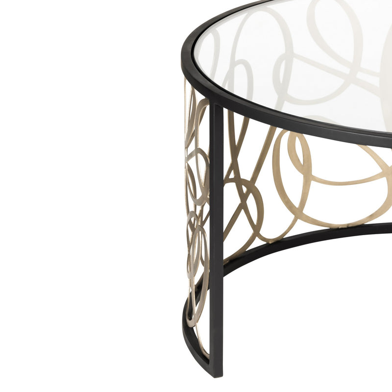 Varaluz 381TC32NMBAR Nesting Coffee Table and Ottoman, Matte Black/Artifact