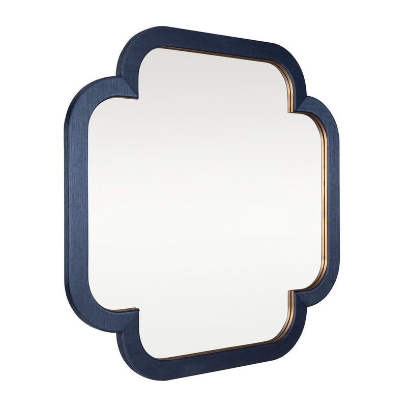 Varaluz 455MI36A Wall Mirror, Dark Blue Grasscloth/Weathered Brass