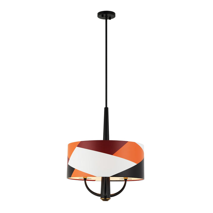 Varaluz 501P03BLSB Three Light Pendant, Black/Satin Brass/Patchwork