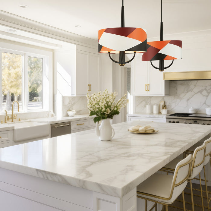Varaluz 501P03BLSB Three Light Pendant, Black/Satin Brass/Patchwork