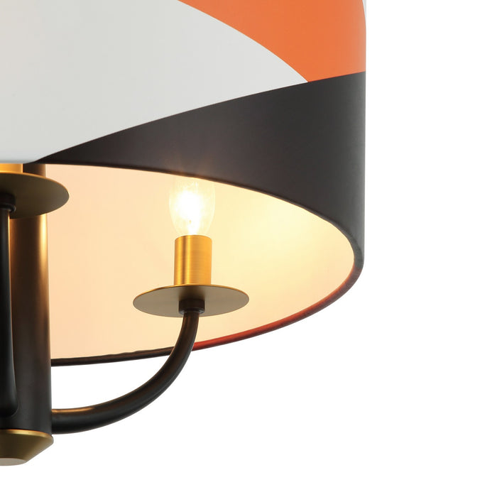 Varaluz 501P03BLSB Three Light Pendant, Black/Satin Brass/Patchwork