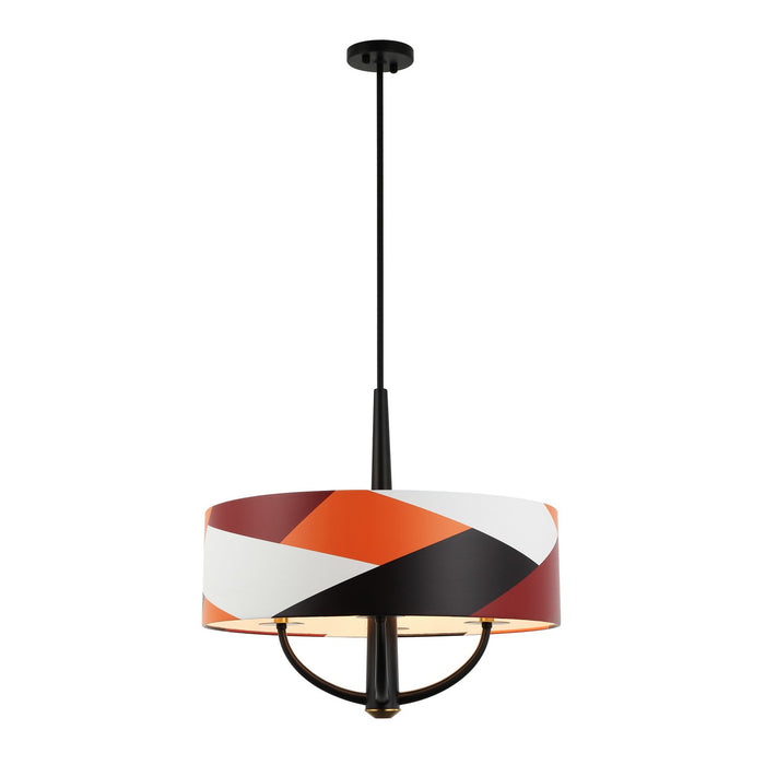 Varaluz 501P04BLSB Four Light Pendant, Black/Satin Brass/Patchwork