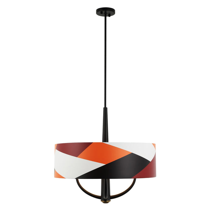 Varaluz 501P04BLSB Four Light Pendant, Black/Satin Brass/Patchwork