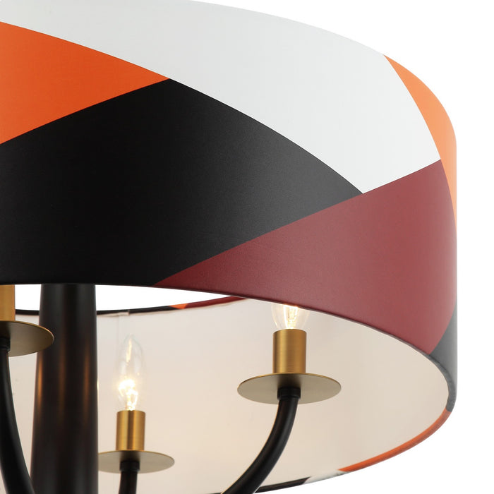 Varaluz 501P04BLSB Four Light Pendant, Black/Satin Brass/Patchwork