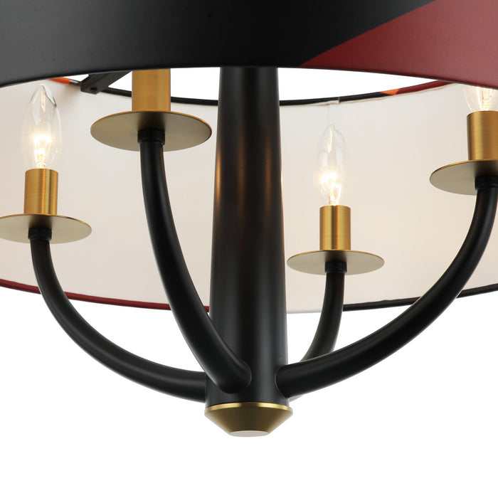 Varaluz 501P04BLSB Four Light Pendant, Black/Satin Brass/Patchwork