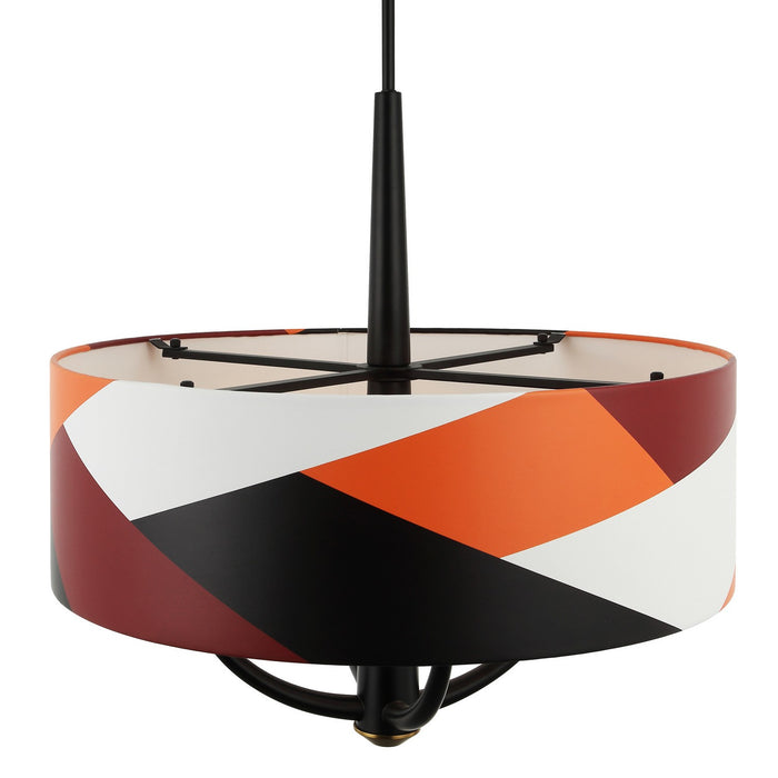 Varaluz 501P04BLSB Four Light Pendant, Black/Satin Brass/Patchwork