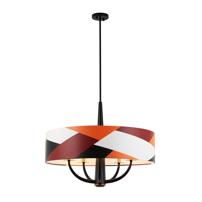 Varaluz 501P05BLSB Five Light Pendant, Black/Satin Brass/Patchwork