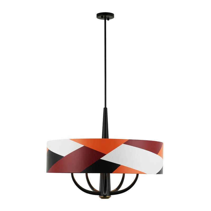 Varaluz 501P05BLSB Five Light Pendant, Black/Satin Brass/Patchwork