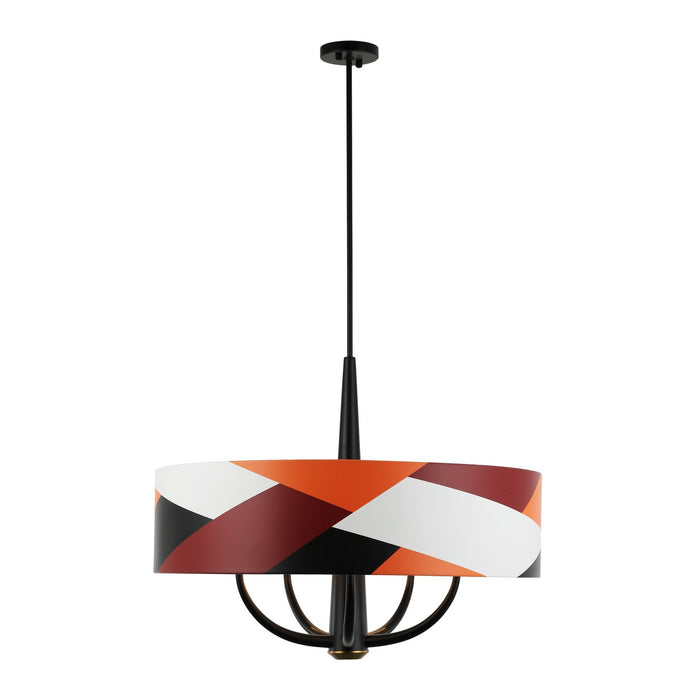 Varaluz 501P05BLSB Five Light Pendant, Black/Satin Brass/Patchwork