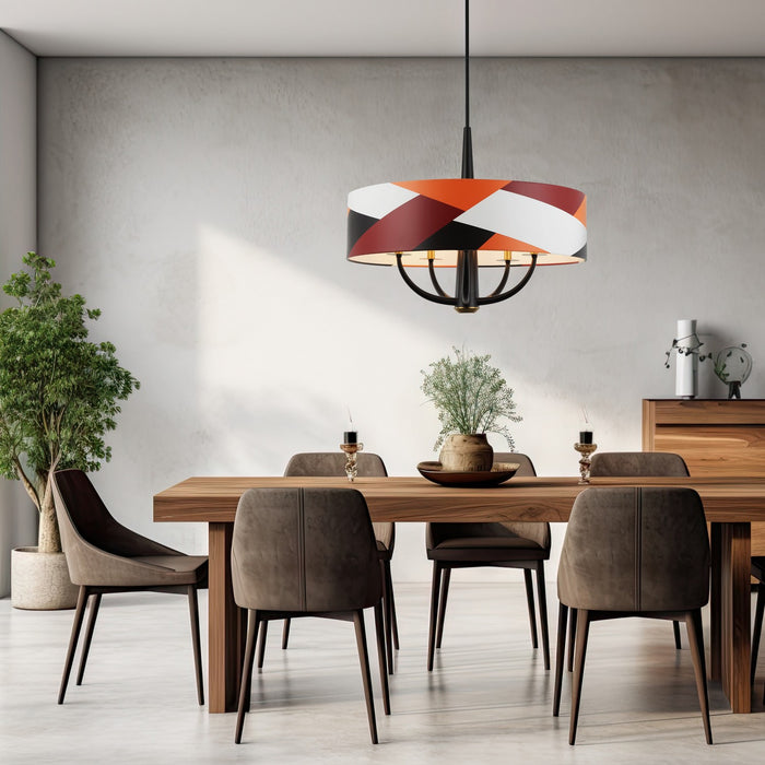 Varaluz 501P05BLSB Five Light Pendant, Black/Satin Brass/Patchwork