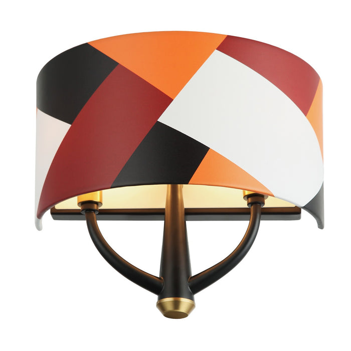Varaluz 501W02BLSB Two Light Wall Sconce, Black/Satin Brass/Patchwork