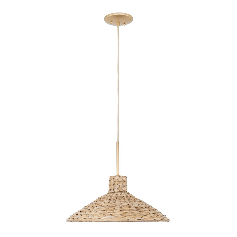 Varaluz 502P01MFGN One Light Pendant, French Gold/Natural Seagrass