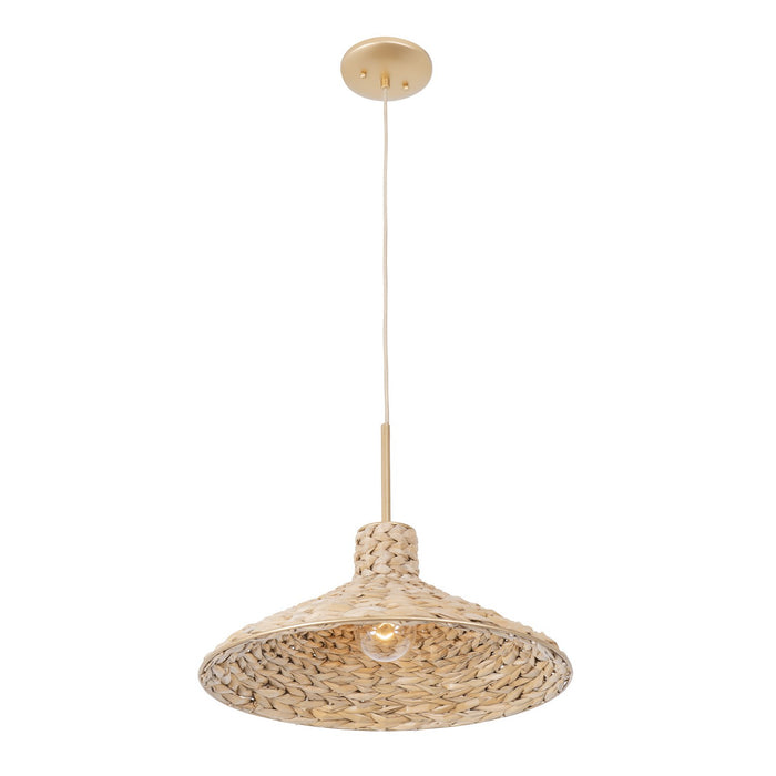 Varaluz 502P01MFGN One Light Pendant, French Gold/Natural Seagrass