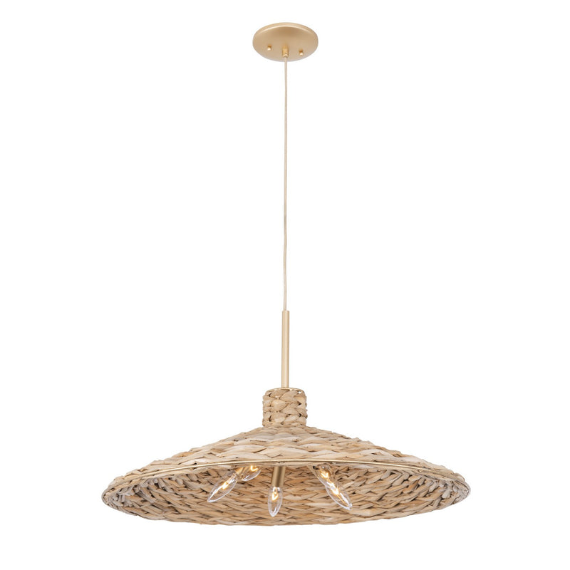 Varaluz 502P05FGN Five Light Pendant, French Gold/Natural Seagrass