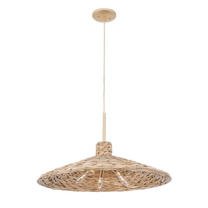 Varaluz 502P05FGN Five Light Pendant, French Gold/Natural Seagrass