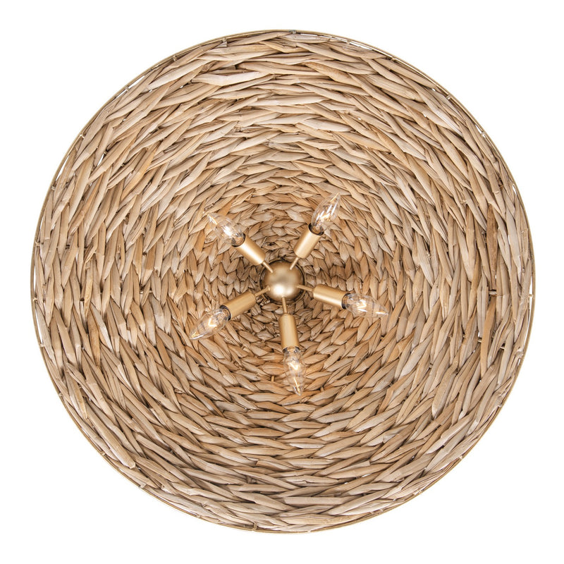 Varaluz 502P05FGN Five Light Pendant, French Gold/Natural Seagrass