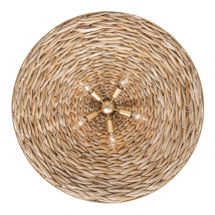 Varaluz 502P05FGN Five Light Pendant, French Gold/Natural Seagrass