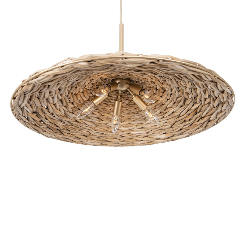 Varaluz 502P05FGN Five Light Pendant, French Gold/Natural Seagrass
