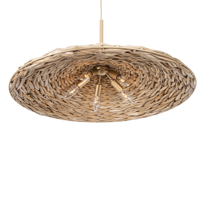 Varaluz 502P05FGN Five Light Pendant, French Gold/Natural Seagrass