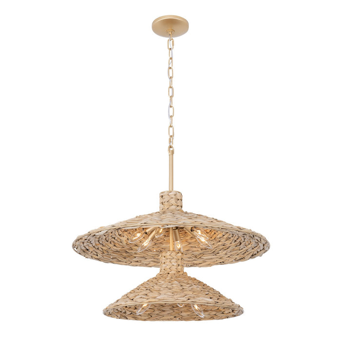 Varaluz 502P09FGN Nine Light Pendant, French Gold/Natural Seagrass