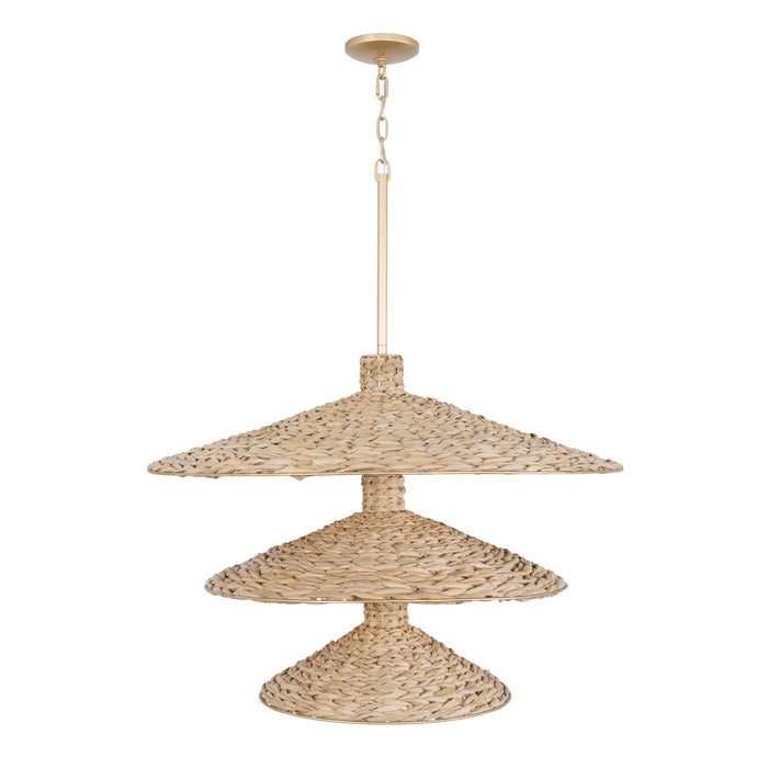 Varaluz 502P15FGN 15 Light Pendant, French Gold/Natural Seagrass