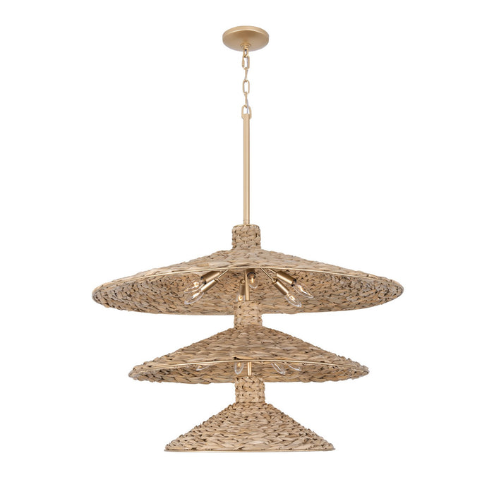 Varaluz 502P15FGN 15 Light Pendant, French Gold/Natural Seagrass