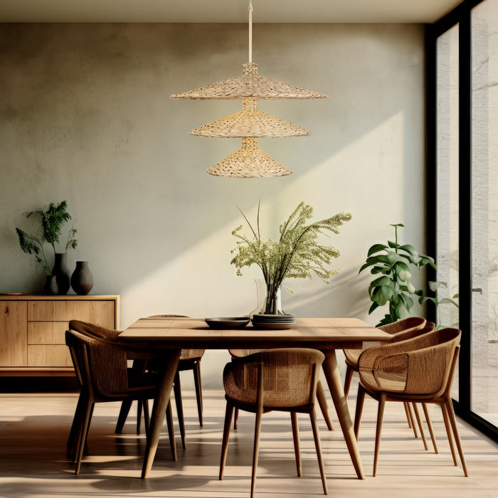 Varaluz 502P15FGN 15 Light Pendant, French Gold/Natural Seagrass