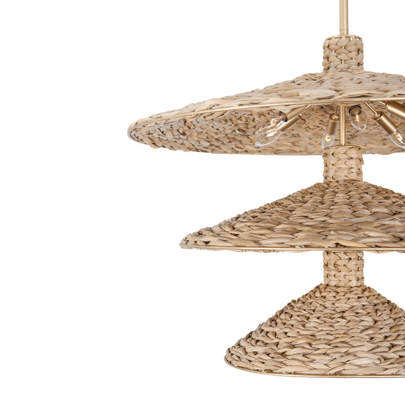 Varaluz 502P15FGN 15 Light Pendant, French Gold/Natural Seagrass
