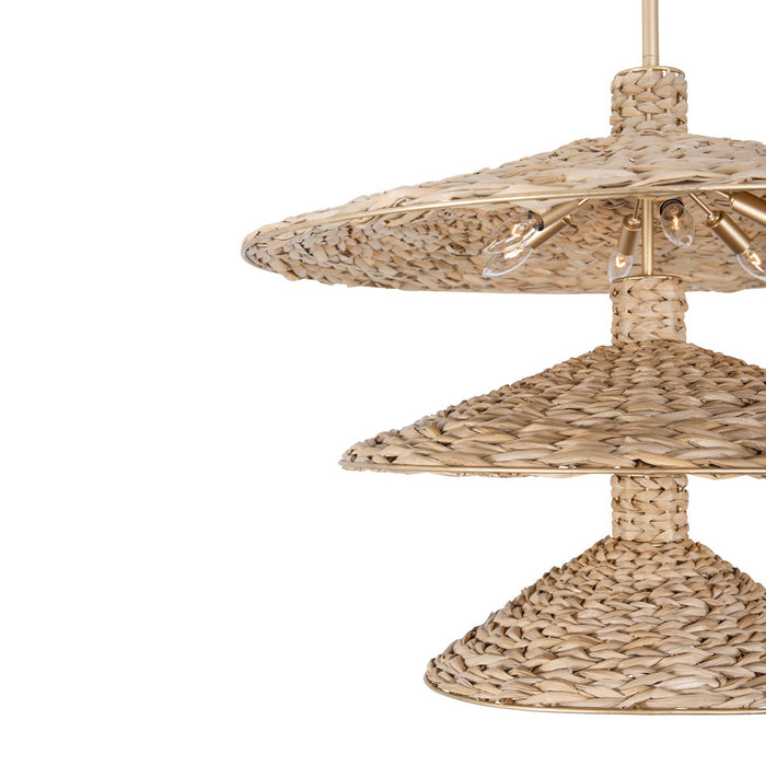 Varaluz 502P15FGN 15 Light Pendant, French Gold/Natural Seagrass