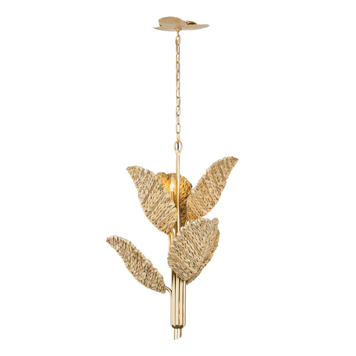 Varaluz 901C06FGN Six Light Chandelier, French Gold/Natural Seagrass