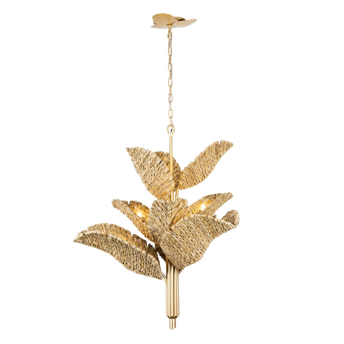 Varaluz 901C09FGN Nine Light Chandelier, French Gold/Natural Seagrass