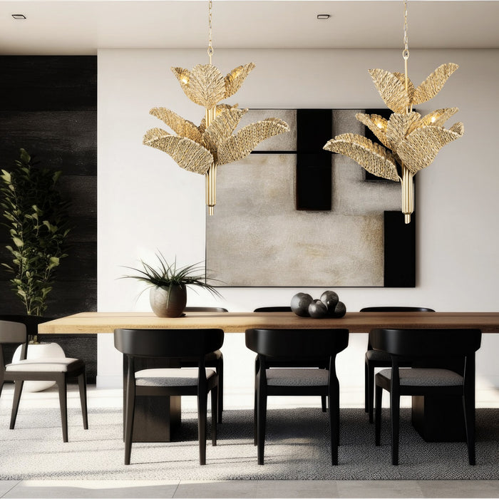 Varaluz 901C09FGN Nine Light Chandelier, French Gold/Natural Seagrass