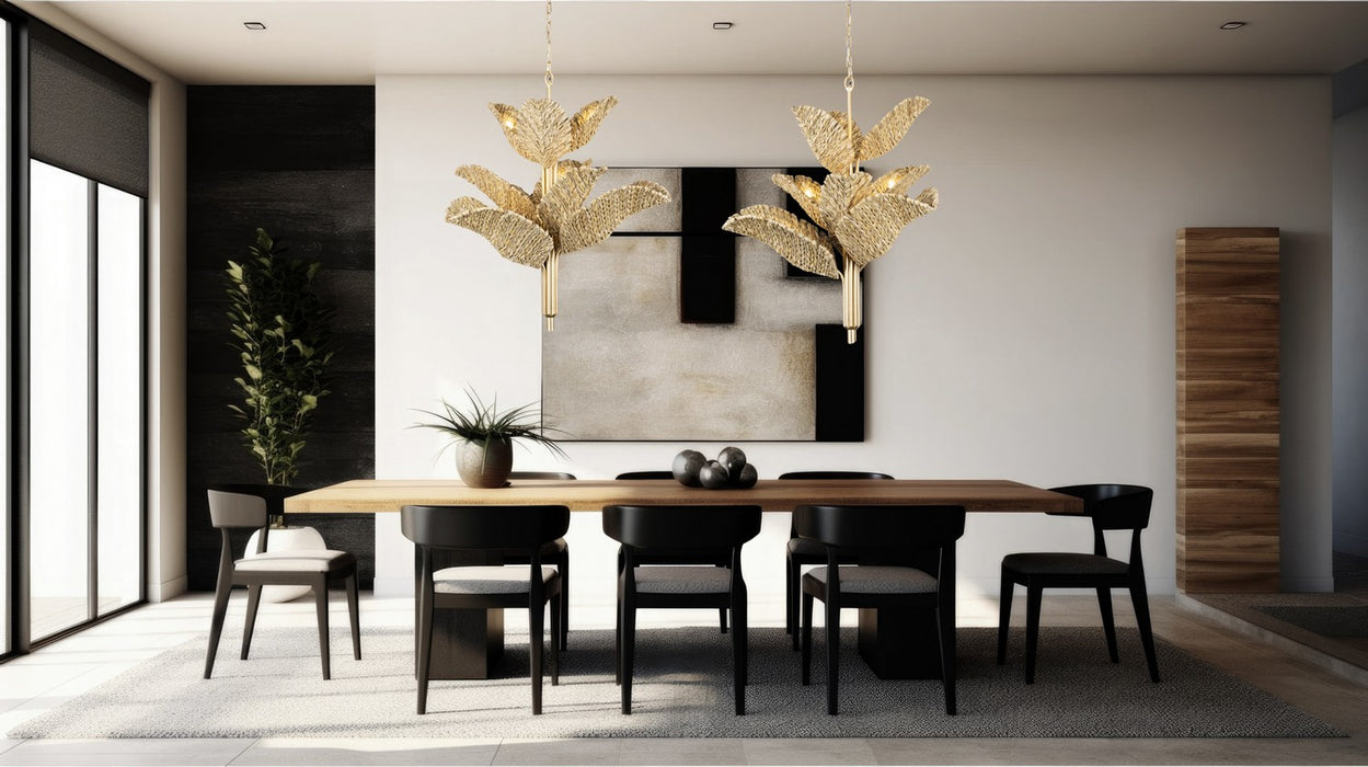 Varaluz 901C09FGN Nine Light Chandelier, French Gold/Natural Seagrass