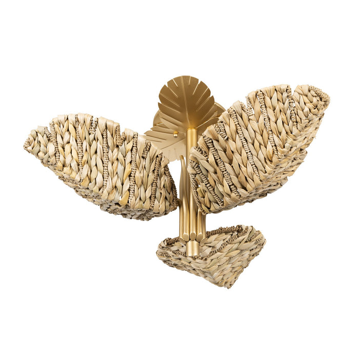 Varaluz 901S03FGN Three Light Semi-Flush Mount, French Gold/Natural Seagrass