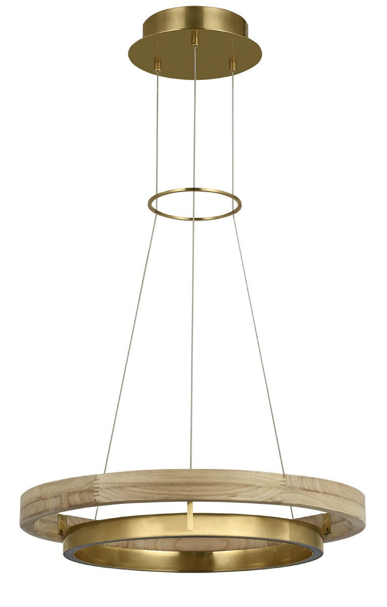 Visual Comfort Modern 700GRC24HABNO-LED930 LED Chandelier, Hand Rubbed Antique Brass/Natural Oak