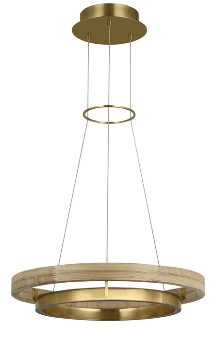 Visual Comfort Modern 700GRC24HABNO-LED930 LED Chandelier, Hand Rubbed Antique Brass/Natural Oak