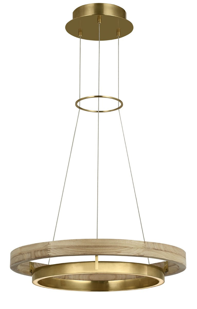 Visual Comfort Modern 700GRC24HABNO-LED930 LED Chandelier, Hand Rubbed Antique Brass/Natural Oak