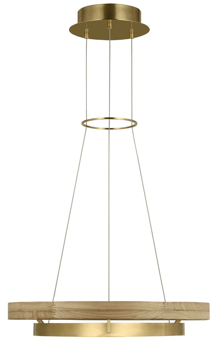 Visual Comfort Modern 700GRC24HABNO-LED930 LED Chandelier, Hand Rubbed Antique Brass/Natural Oak