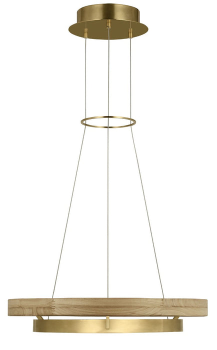 Visual Comfort Modern 700GRC24HABNO-LED930 LED Chandelier, Hand Rubbed Antique Brass/Natural Oak