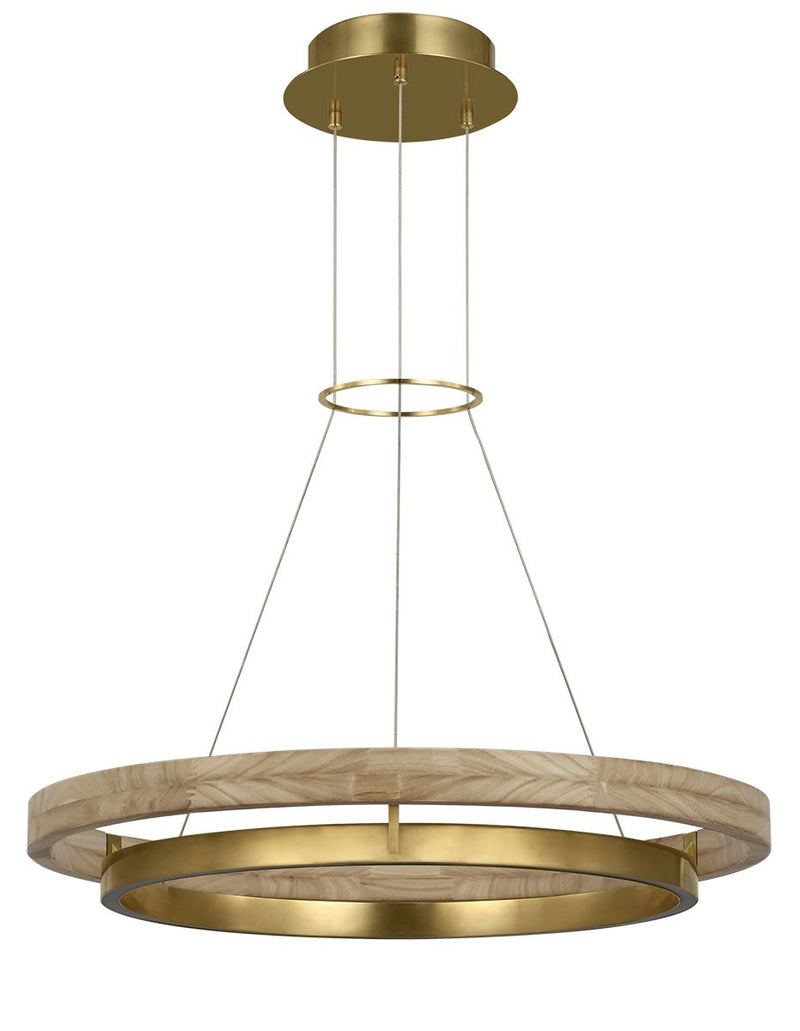 Visual Comfort Modern 700GRC30HABNO-LED930 LED Chandelier, Hand Rubbed Antique Brass/Natural Oak