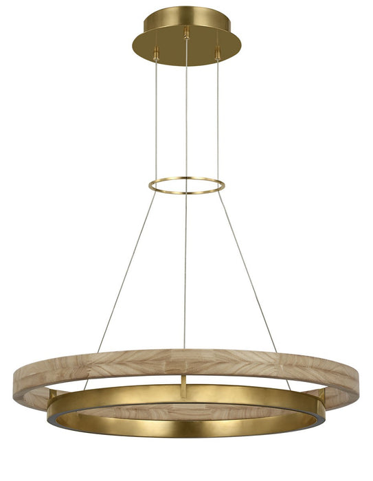 Visual Comfort Modern 700GRC30HABNO-LED930 LED Chandelier, Hand Rubbed Antique Brass/Natural Oak