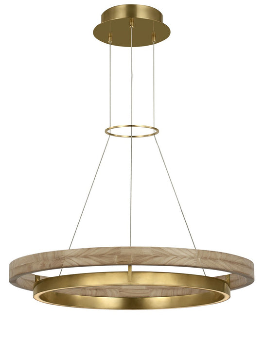 Visual Comfort Modern 700GRC30HABNO-LED930 LED Chandelier, Hand Rubbed Antique Brass/Natural Oak