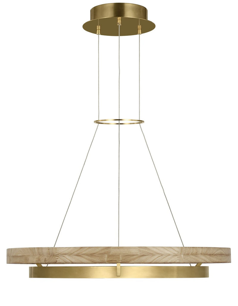 Visual Comfort Modern 700GRC30HABNO-LED930 LED Chandelier, Hand Rubbed Antique Brass/Natural Oak