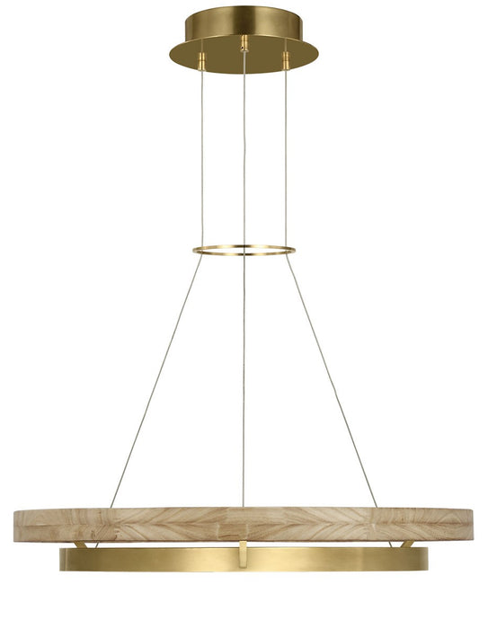 Visual Comfort Modern 700GRC30HABNO-LED930 LED Chandelier, Hand Rubbed Antique Brass/Natural Oak
