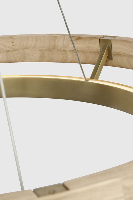 Visual Comfort Modern 700GRC30HABNO-LED930 LED Chandelier, Hand Rubbed Antique Brass/Natural Oak