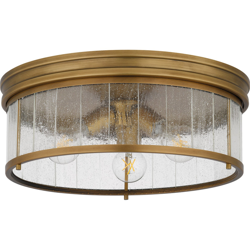 Quoizel QFL6743WS Three Light Flush Mount, Weathered Brass